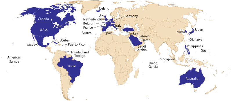 Dynatouch locations on a global map Dynatouch locations on a global map