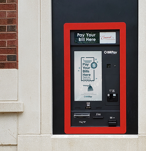 Outdoor view of the City of Concord's utility bill payment kiosk.