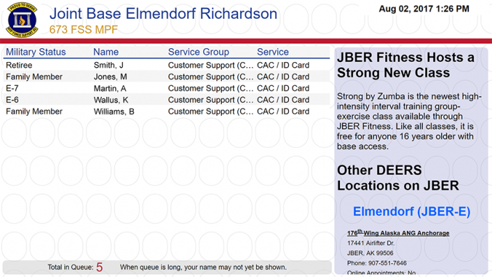 Joint Base Elmendorf Richardson Queue Status Board