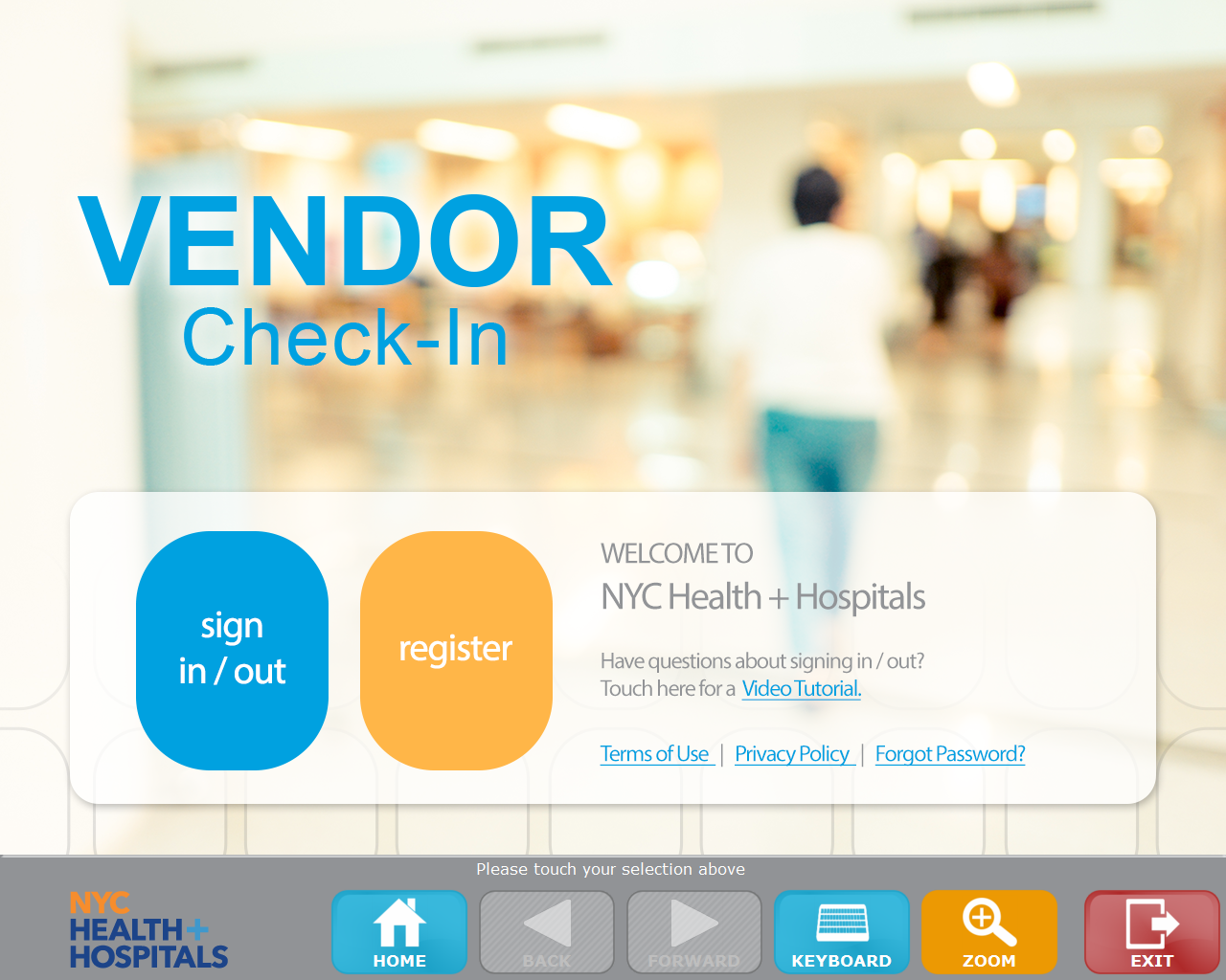 Vendor Check-In Main Menu: NYC Health + Hospitals